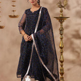 Black Organza Floral Printed Kurti Set