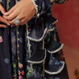 Dark Navy Blue Georgette Floral Printed Anarkali Set