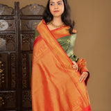 Dark Bottle Green Kanjivaram Silk Saree