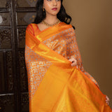 Bright Orange Floral Kanjivaram Silk Saree
