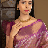 Bright Purple Floral Kanjivaram Silk Saree