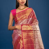 Golden Pink Kanjivaram Silk Saree