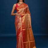 Golden Red Kanjivaram Silk Saree
