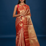 Golden Red Zari Woven Kanjivaram Silk Saree