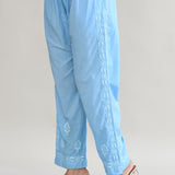 White And Blue Cotton Chikankari Suit Set