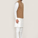 White Art Silk Kurta Set With Rayon Brown Jacket