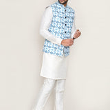 Sky Blue Cotton Jacket With Printed Design