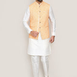 Orange Cotton Jacket With Threadwork