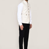 Cream Cotton Satin Nehru Jacket