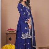Dark Blue Floral Embroidered Georgette Sharara Set