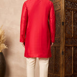 Red Cotton Blend Mirror Work Kurta Set