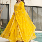 Orange Tinted Bright Yellow Faux Georgette Anarkali Set