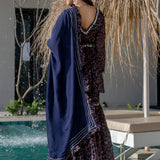 Navy Blue Brasso Floral Printed Sharara Set