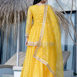 Bright Canary Yellow Brasso Printed Skirt Set