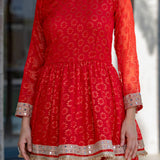 Candy Red Brasso Printed Skirt Set