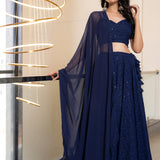 Navy Blue Georgette Chikankari Lehenga Set