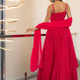 Cardinal Pink Georgette Chikankari Lehenga Set