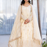 Pastel Cream Tissue Embroidered Anarkali Set