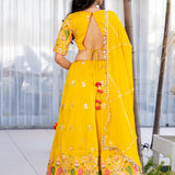Bright Yellow Tissue Embroidered Lehenga Set