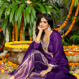 Violet Uppada Silk Solid Kurti Set