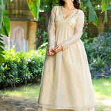 Pastel Cream Tissue Solid Anarkali Set