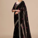 Black Chiffon Floral Embroidered Saree