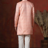 Peach Pink Cotton Blend Printed Sherwani Set