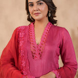 Deep Pink Russian Silk Solid Kurti Set