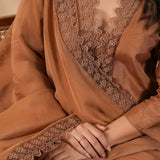 Chocolate Brown Russian Silk Embroidered Kurti Set