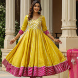 Old Golden Yellow Cotton Silk Gotta Work Anarkali Set