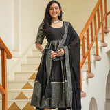 Black Cotton Silk Gota Work Anarkali Set