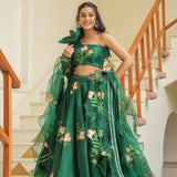 Emerald Green Organza Floral Lehenga Set