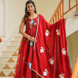 Valentia Red Organza Floral Printed Anarkali Set