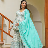 Fountain Blue Cotton Printed Gharara Set