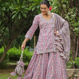 Blossom Pink Cotton Floral Printed Lehenga Set