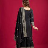 Black Embroidered Silk Floral Sharara Set