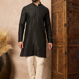 Black Cotton Blend Mirror Work Kurta Set