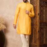 Yellow Cotton Blend Mirror Work Kurta Set