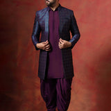 Deep Purple Solid Jacquard Sherwani Set