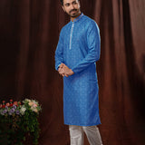 Cerulean Blue Art Silk Kurta Set With Embroidery Work