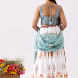 Foil Print Aqua Blue Chanderi Lehenga Set