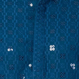 Classic Blue Cotton Silk Embroidered Kurta Set