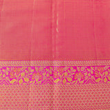 Golden Bright Pink Floral Kanjivaram Silk Saree