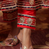 Deep Scarlet Red Organza Printed Anarkali Set