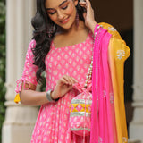 Persian Pink Cotton Printed Anarkali Set