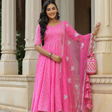 Persian Pink Cotton Bandhani Printed Anarkali Set