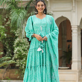 Mint Blue Silk Bandhani Printed Anarkali Set