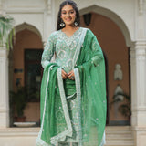 Seafoam Green Cotton Floral Printed Kurti Set