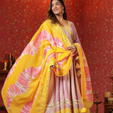 Light Lilac Cotton Floral Printed Anarkali Set