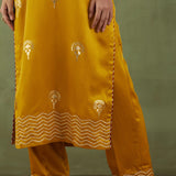 Floral Foil Print Mustard Straight Kurta Set